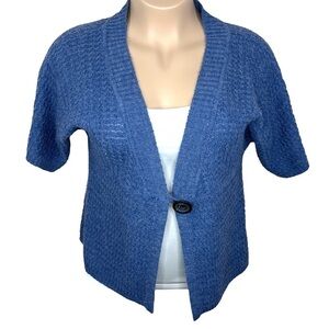 Vintage Nomadic Traders Blue Mohair Wool Blend Short Sleeve Knit Sweater XL